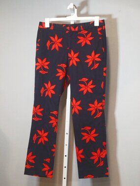 Banana‎ Republic Size 10 Ryan Style Navy Pants w/Bold Red Tropical Floral Print